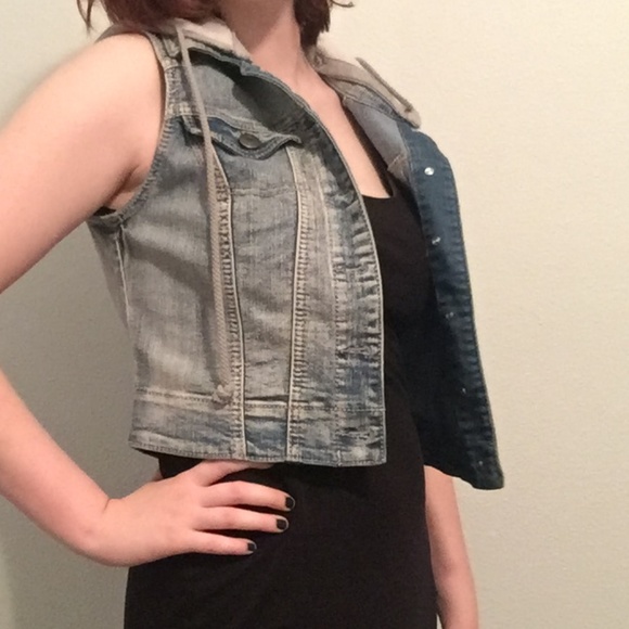 Jean Vest with Removable Hood - Picture 1 of 8